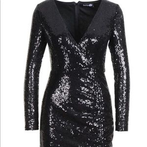 Black Sequin Long Sleeve Dress